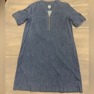 Anne Klein Casual  Light Weight Denim Blue Color Shirt Dress Sz 10 Short Sleeve
